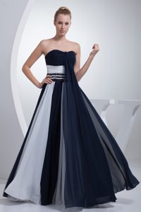 Exquisite Navy Blue and White Ruched Prom formal Dresses