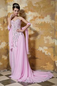 Cute Chiffon Empire Beaded Rose Pink Prom formal Dress