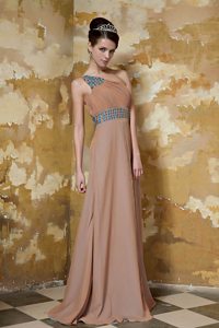 Brown Beaded One Shoulder Rhinestones Dress for Prom On Sale