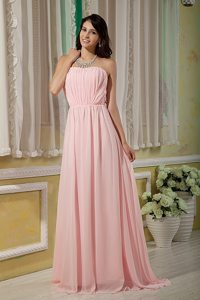 Modernistic Empire Brush Train Ruched Baby Pink Prom Dress