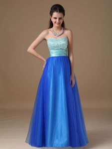 Beaded and Ruched Bodice Blue A-line Prom Nightclub Dresses 2014