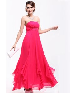 Custom Designed A-line Dress for Prom Hot Pink Strapless Chiffon Sleeveless Ankle Length Zipper