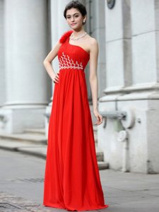Pretty One Shoulder Sleeveless Zipper Prom Dress Coral Red Chiffon
