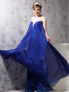 Affordable Chiffon and Sequined Sleeveless Floor Length Homecoming Dress and Lace and Sequins