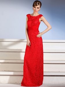 Lace Floor Length Column/Sheath Sleeveless Red Prom Party Dress Side Zipper