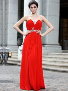 Coral Red Zipper Strapless Beading Prom Dress Silk Like Satin Sleeveless