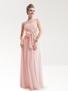Floor Length Baby Pink Prom Gown Strapless Sleeveless Zipper