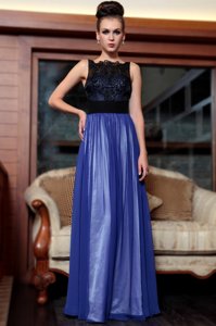 Column/Sheath Homecoming Dress Blue And Black Square Chiffon Sleeveless Floor Length Side Zipper
