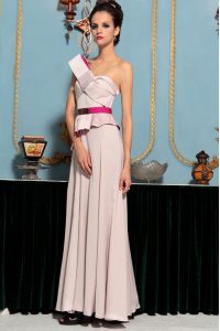 Pink One Shoulder Side Zipper Pattern Dress for Prom Sleeveless