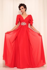 Floor Length Zipper Prom Gown Red and In for Prom and Party with Beading