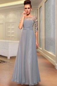 Simple Square Half Sleeves Chiffon Homecoming Dress Beading and Embroidery Side Zipper