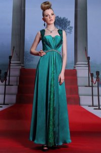Lovely Peacock Green Column/Sheath Sweetheart Sleeveless Elastic Woven Satin Ankle Length Zipper Beading and Lace Prom Party Dress