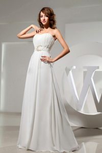 Beaded and Ruched White Chiffon Prom Nightclub Dress Floor Length