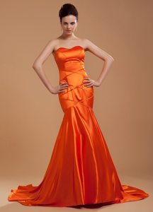Mermaid Sweetheart Brush Train Orange Red Prom Dress