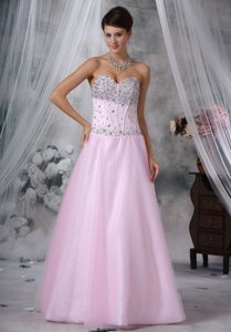 Sweetheart Baby Pink Prom Evening Dresses with Rhinestones