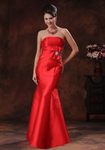 Beading Accent Red Strapless Floor Length Prom Party Dress 2014