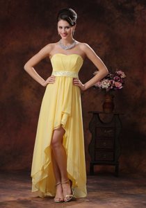 Customize Yellow High-low Chiffon Prom Party Dresses with Beading