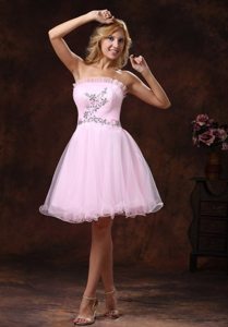 Baby Pink Strapless Organza Prom formal Dress with Beading 2014