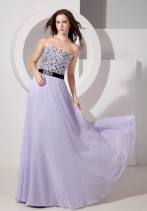 Empire Strapless Lilac Beaded Prom Dress for Girls Floor-length