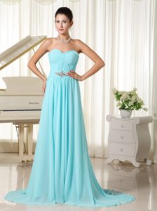 Aqua Blue Empire Chiffon Prom Homecoming Dress with Beading Ruches