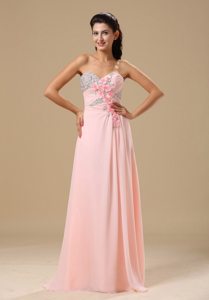 Beading Flowers Sweetheart Prom Homecoming Dress in Light Pink