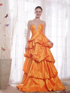 Spaghetti Straps Orange Prom Celebrity Dress with Beading Pick ups