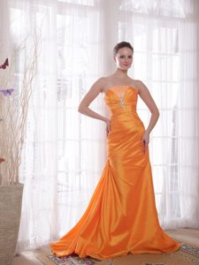 Brand New Column Lace-Up Beaded Orange Strapless Prom Dress