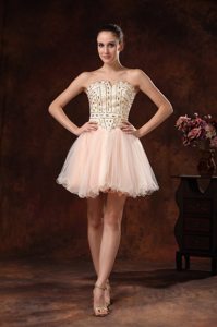 Beaded Bodice Peach Mini Length Organza Prom Holiday Dress 2014