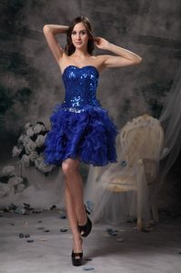 Sequined Bodice Ruffled Layers Prom Evening Dress in Royal Blue