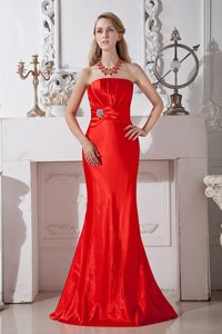 Burlingame CA Red Mermaid Prom Dress with Beading and Ruches
