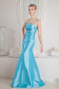 Beaded Aqua Blue Prom Gown Dress with Spaghetti Straps for Cheap