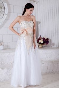 Sash and Beading Accent White Floor-length Prom Pageant Dresses