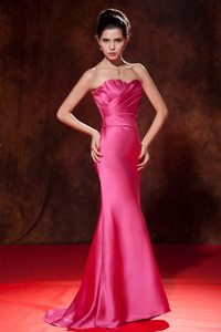 Carlsbad CA Ruched Brush Train Prom Celebrity Dress in Hot Pink