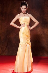 Canoga Park CA Gold Mermaid Ruched Long Prom Celebrity Dress