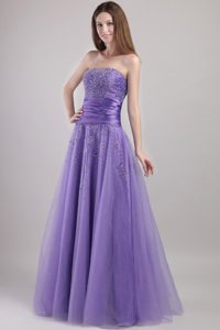 2013 Beading Strapless Prom Gown Dress in Tulle with Ruches Lace up Back