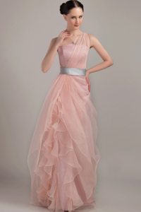 Organza One Shoulder Lace-up Prom Holiday Dress with Sash Floor-length