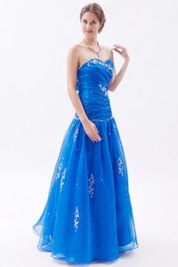 Appliqued and Ruched Blue Prom Celebrity Dress in Campbell CA