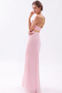 Beaded and Ruched Pink Prom Graduation Dresses with Criss Cross