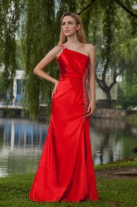 Delish Red One Shoulder Prom Evening Dress Floor-length with Cutout Back