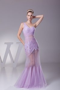 One Shoulder Mermaid Prom Lavender Dresses with Sheer Waist