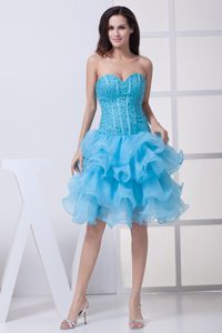 Perfect Ruffled Layers Prom Dress for Ladies Beading Sweetheart Organza