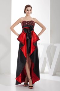 Bow Decorate Sweetheart High-low Prom Dress in Black and Red
