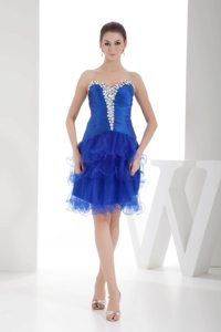 Knee-length Royal Blue Prom Graduation Dress Beading Organza in Fashion