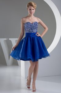 Royal Blue Organza Prom Dresses for Ladies Min-Length with Rhinestones