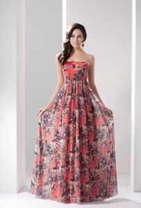 Colorful Printed Prom Holiday Dress Strapless Floor-length Zipper up Back