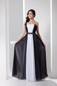 Fashionable Zipper up Prom Evening Dresses Chiffon in Black and White