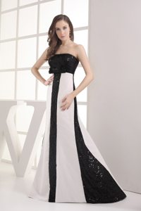 White and Black Prom Graduation Dresses Sequins Strapless Floor-length