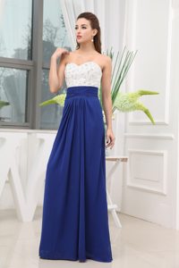 White and Royal Blue Prom Evening Dress Beading Floor-length in Chiffon