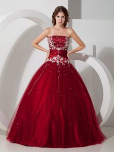 Torrance CA Appliqued Tulle Dresses for Quinceanera in Wine Red