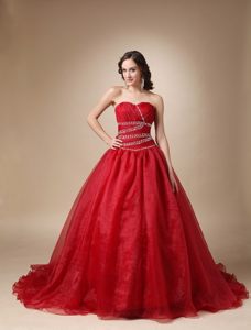 Beaded and Ruched Wine Red Sixteen Quinceanera Dress Brush Train